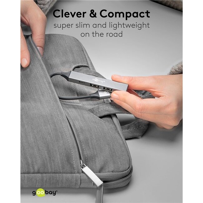 Goobay USB hub (USB-A) | 3x USB-A + 1x USB-C | USB2.0/3.0 | aluminium | 0,10 meter