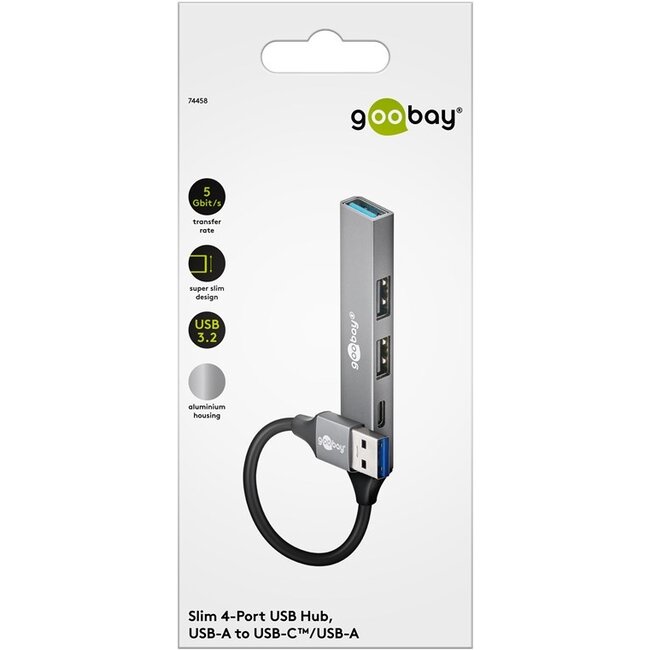 Goobay USB hub (USB-A) | 3x USB-A + 1x USB-C | USB2.0/3.0 | aluminium | 0,10 meter