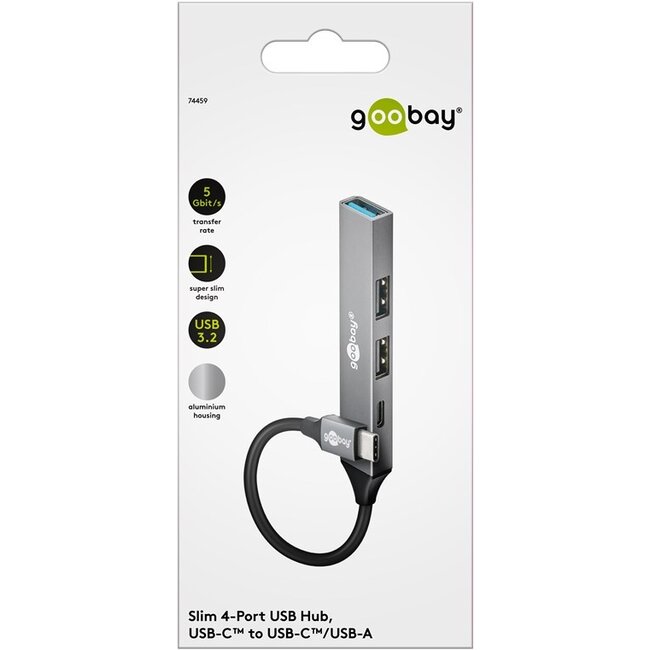 Goobay USB hub (USB-C) | 3x USB-A + 1x USB-C | USB2.0/3.0 | aluminium | 0,10 meter