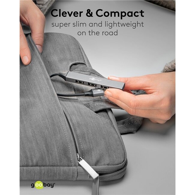 Goobay USB hub (USB-A) | 4x USB-A | USB2.0/3.0 | aluminium | 0,10 meter