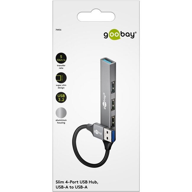 Goobay USB hub (USB-A) | 4x USB-A | USB2.0/3.0 | aluminium | 0,10 meter