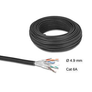 DeLOCK Delock Network Cable Roll Cat.6A U/FTP 500 MHz Slim flexible halogen-free 50 m black