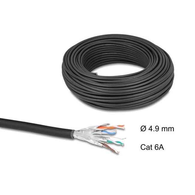 Delock Network Cable Roll Cat.6A U/FTP 500 MHz Slim flexible halogen-free 50 m black