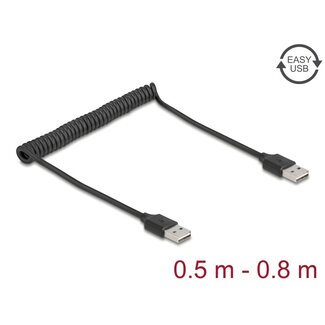 DeLOCK Delock Coiled Cable EASY-USB 2.0 Type-A male to EASY-USB Type-A male 0.5 m to 0.8 m black