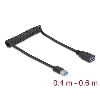 DeLOCK Delock USB 5 Gbps Coiled Cable Type-A male to Type-A female 0.4 to 0.6 m black