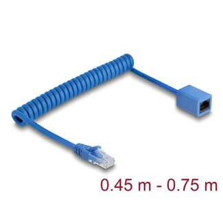 DeLOCK Delock RJ45 Coiled Cable plug to jack Cat.6 UTP 0.45 m to 0.75 m blue