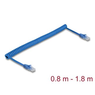 DeLOCK Delock RJ45 Coiled Cable plug to plug Cat.6 UTP 0.8 m to 1.8 m blue