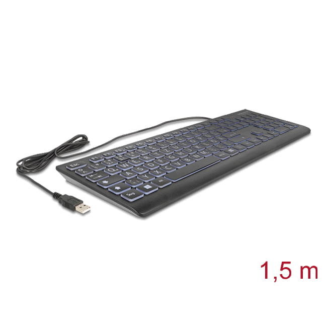 Delock USB Keyboard wired 1.5 m black with XXL letters and Illumination