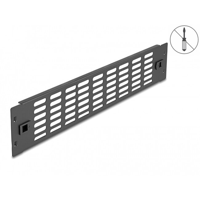 19 inch ventilatiepaneel | horizontale sleuven | toolfree | 2U | zwart