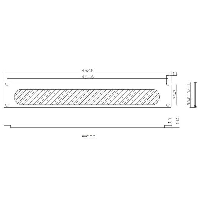 19 inch doorvoerpaneel met borstel | 2U | zwart