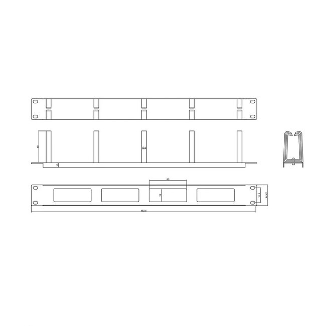 19 inch doorvoerpaneel met 5 ogen (C-type) | 1U | zwart