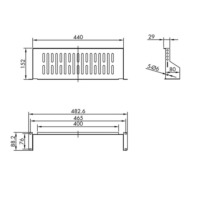 19 inch legplank | 15 cm diep | max. 15 kg | 2U | zwart