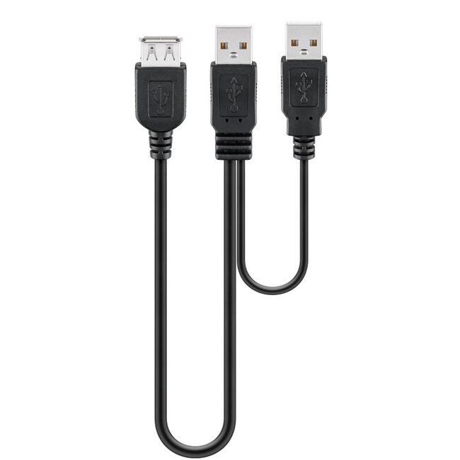 USB-A naar 2x USB-A Y-adapter kabel | USB2.0 | tot 1A | zwart | 0,30 meter