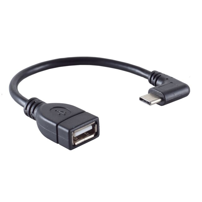 USB-C (m) - USB-A (v) haaks (links/rechts) adapter | USB2.0 | OTG | zwart | 0,15 meter