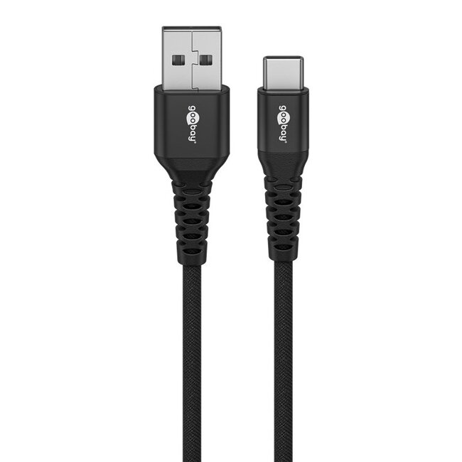 Goobay USB-C - USB-A Supersoft Textile kabel | USB2.0 | PD 60W | zwart | 1 meter