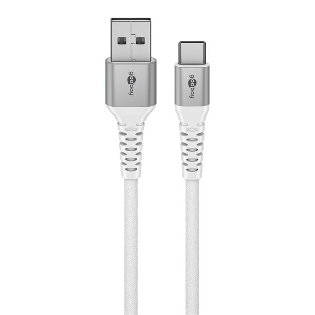 Goobay USB-C - USB-A Supersoft Textile kabel | USB2.0 | PD 60W | wit | 2 meter