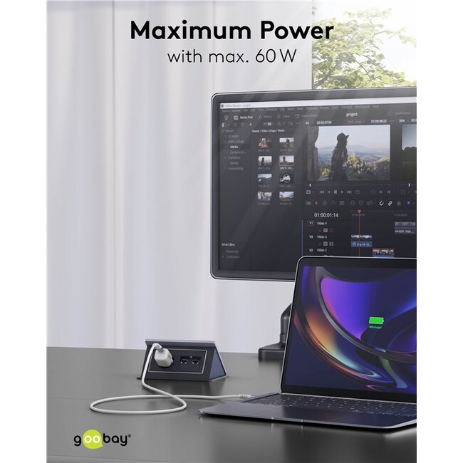 Goobay USB-C - USB-A Supersoft Textile kabel | USB2.0 | PD 60W | wit | 2 meter