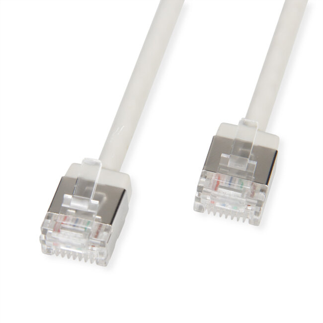 ROLINE U/FTP DataCenter Patchkabel Cat.6A (Klasse EA), LSOH, dun, extra korte stekker, grijs, 1 m