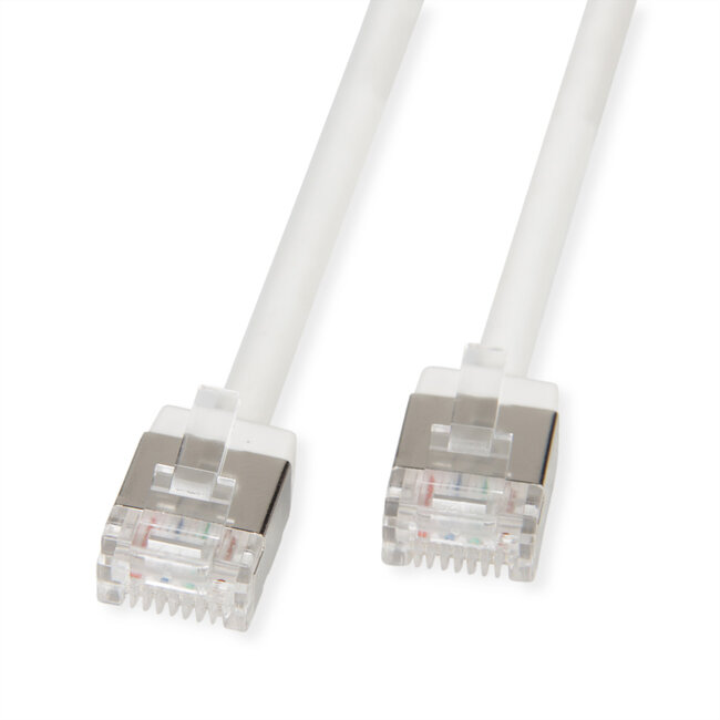 ROLINE U/FTP DataCenter Patchkabel Cat.6A (Klasse EA), LSOH, dun, extra korte stekker, wit, 3 m