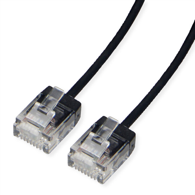 ROLINE UTP DataCenter Patchkabel Cat.6A (Class EA), LSOH, dun, extra korte stekker, zwart, 1,5 m