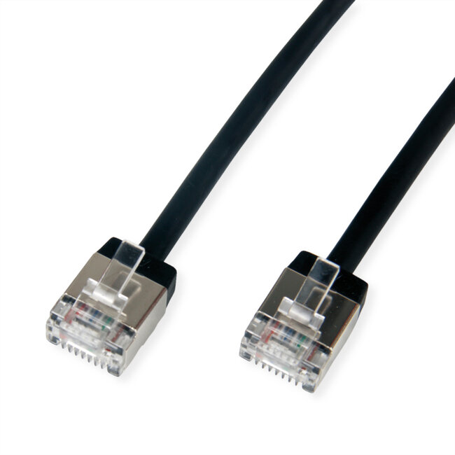 ROLINE U/FTP DataCenter Patchkabel Cat.6A (Klasse EA), LSOH, dun, extra korte stekker, zwart, 1,5 m