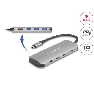 DeLOCK Delock 7 Port USB 10 Gbps Hub and 4K HDMI output with USB Type-C™ connection and PD 3.0 90 Watt