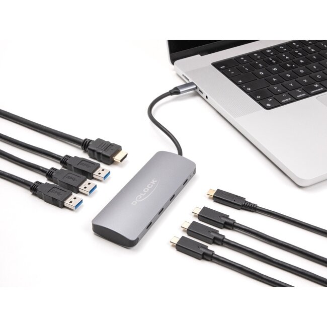 Delock 7 Port USB 10 Gbps Hub and 4K HDMI output with USB Type-C™ connection and PD 3.0 90 Watt