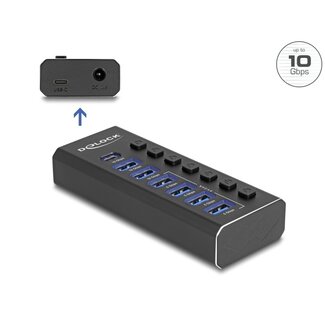 DeLOCK Delock 7 Port USB Hub with 4 Ports 10 Gbps and 4 Fast Charging Ports with Switch and Illumination
