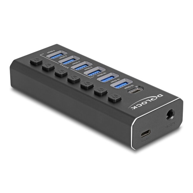Delock 7 Port USB Hub with 4 Ports 10 Gbps and 4 Fast Charging Ports with Switch and Illumination