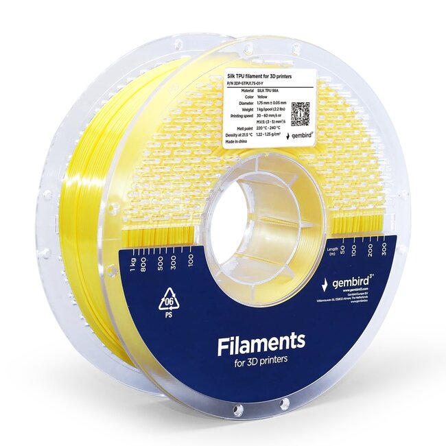 Silk TPU filament, yellow, 1.75 mm, 1 kg