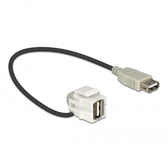USB-A haaks (110° beneden) Keystone module - USB-A (v) | USB2.0 | wit | 0,30 meter