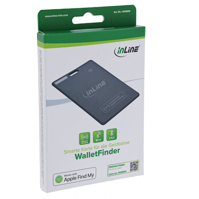InLine® Wallet Finder, slimme kaart voor de portemonnee, Qi-opladen, 100mAh