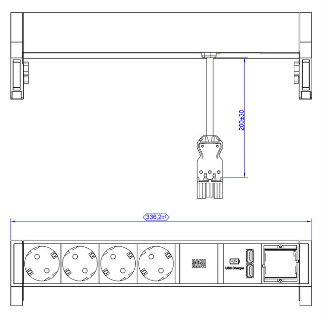 BACHMANN DESK2 4x Schutzkontakt 1x USB-Charger, Aluminium