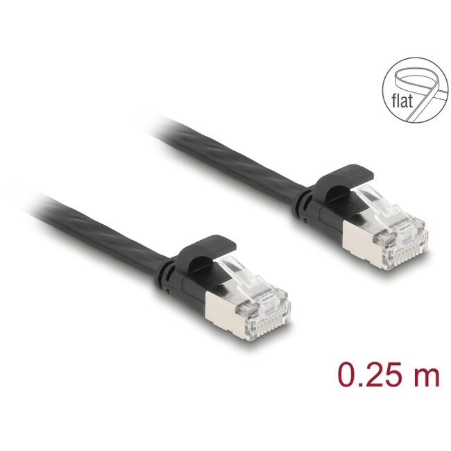 Delock RJ45 Flat Patch Cable plug to plug Cat.6A 0.25 m black