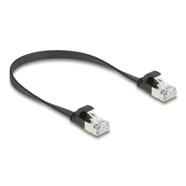 Delock RJ45 Flat Patch Cable plug to plug Cat.6A 0.25 m black