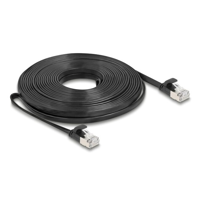 Delock RJ45 Flat Patch Cable plug to plug Cat.6A 10 m black