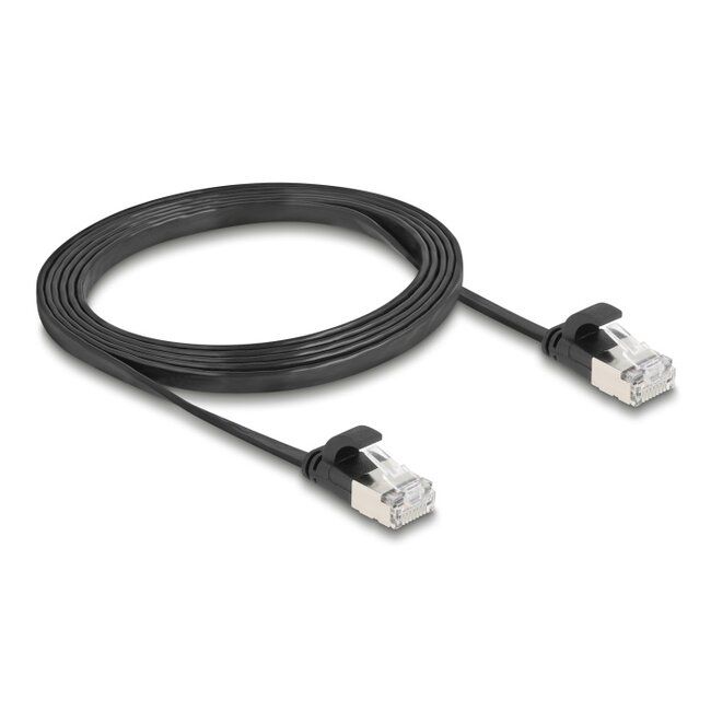 Delock RJ45 Flat Patch Cable plug to plug Cat.6A 1.5 m black