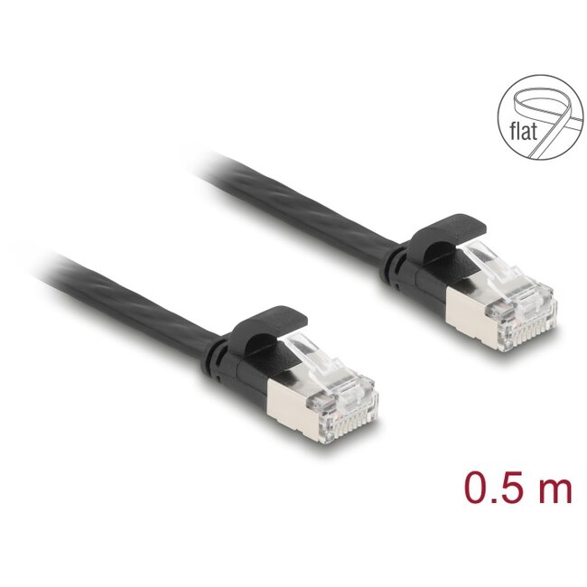 Delock RJ45 Flat Patch Cable plug to plug Cat.6A 0.5 m black