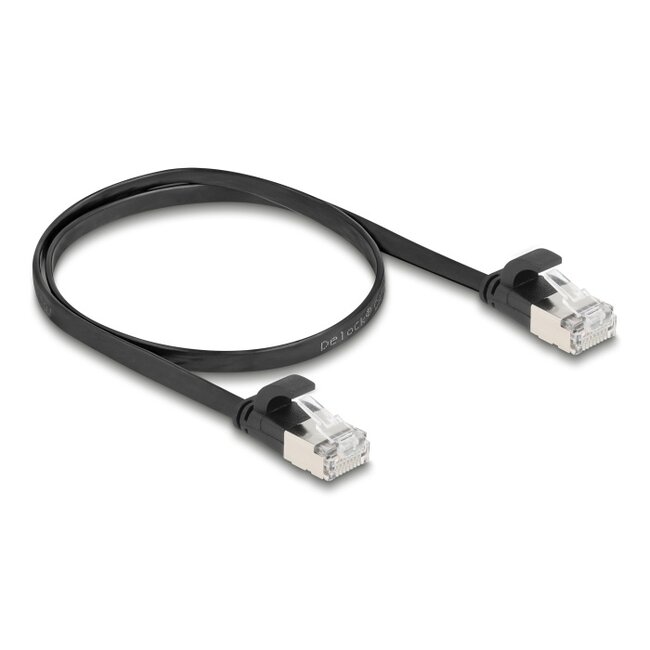 Delock RJ45 Flat Patch Cable plug to plug Cat.6A 0.5 m black