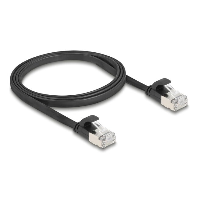 Delock RJ45 Flat Patch Cable plug to plug Cat.6A 1 m black