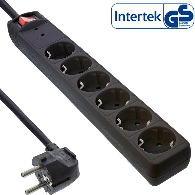 InLine® contactdoos, 6-voudig aardingscontact, met ÜSS, zwart