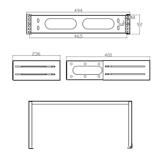 Muurbeugel voor 19 inch componenten | 24-40 cm diep | max. 10 kg | 2U | zwart