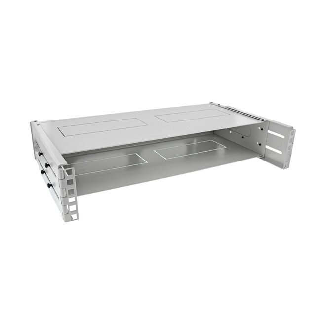 Muurbeugel voor 19 inch componenten | bodem en deksel | 24-40 cm diep | max. 10 kg | 2U | grijs