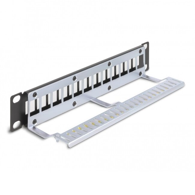 Delock 10 inch patch panel met kabelgeleiding | voor 12 Keystone modules | 1U | zwart