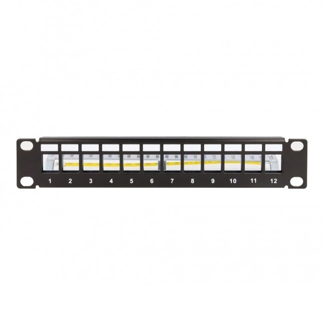 Delock 10 inch patch panel met kabelgeleiding | voor 12 Keystone modules | 1U | zwart