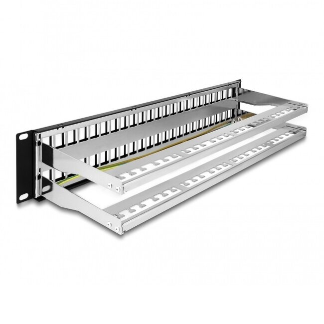 Delock 19 inch patch panel met kabelgeleiding | voor 48 Keystone modules | 2U | zwart