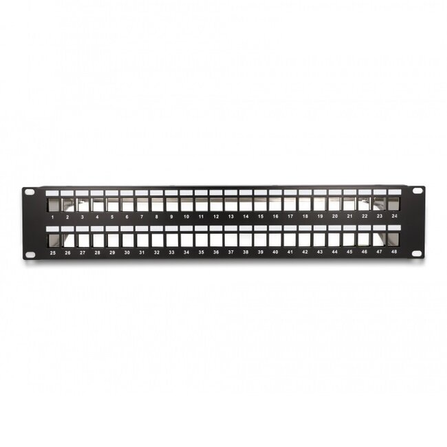 Delock 19 inch patch panel met kabelgeleiding | voor 48 Keystone modules | 2U | zwart