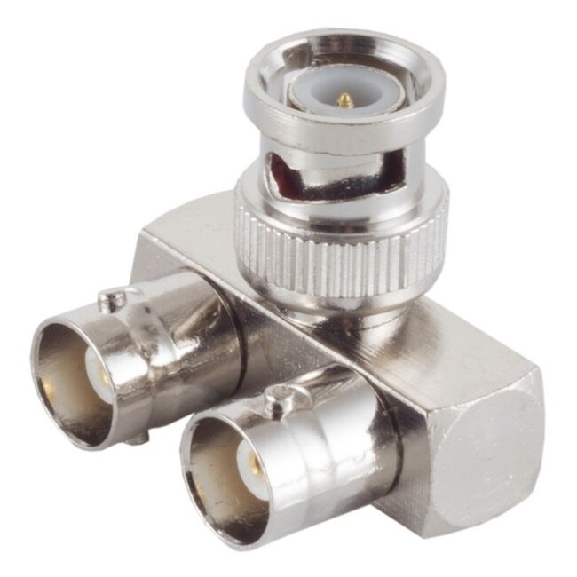 BNC (m) - 2x BNC (v) splitter | Y-uitvoering (haaks) | 50 Ohm