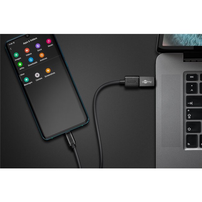 USB-C (m) - USB-A (v) adapter | compact | USB3.0 | OTG | grijs