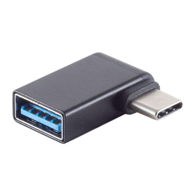 USB-C (m) - USB-A (v) adapter | 90° haaks naar links/rechts | USB3.0 | OTG | zwart